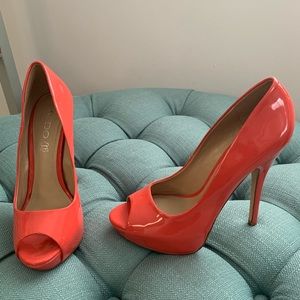 Aldo Peep-Toe Patent Leather Heel Coral